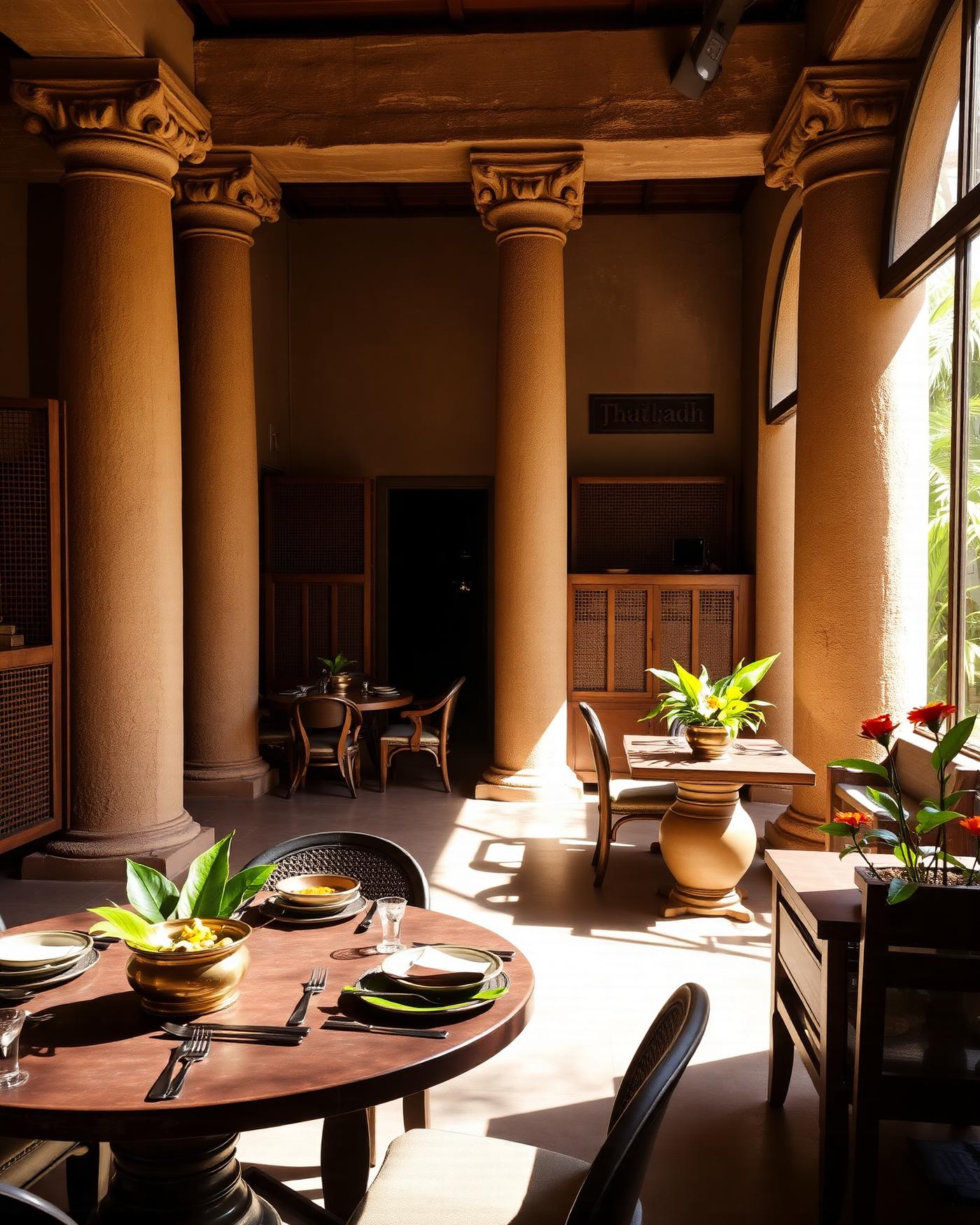 South Indian courtyard dining with brass vessels